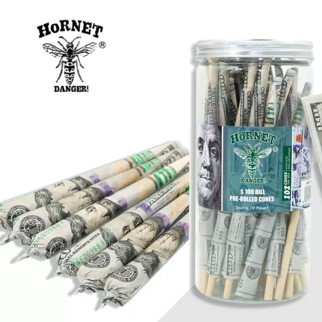 Hornet Dollar Bill King Size 100 Cones- Pre Rolled Paper Cones with Filter Tips