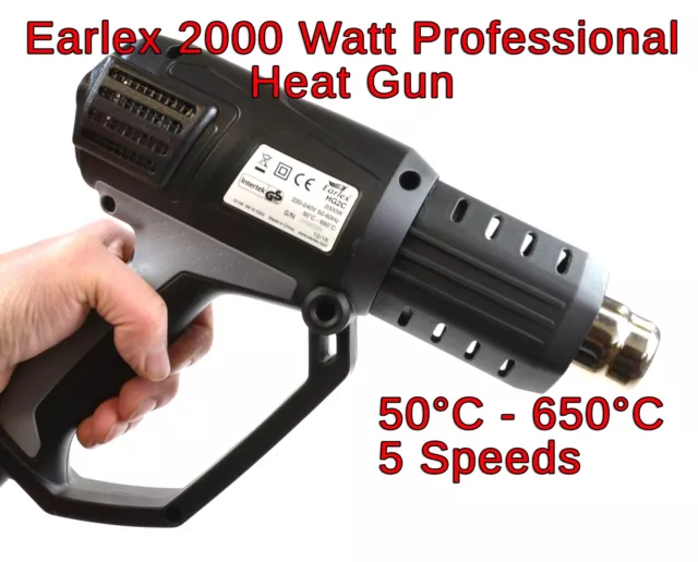 Heat Hot Air Gun Digital LCD Professional 50°-650° C 5 Speed 2000 Watt Earlex