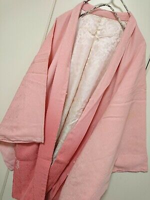 Woman Japanese Kimono HAORI Silk Shibori Pink Gradation Plum Blossom Flower