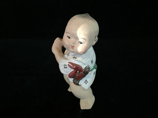 J0515 Japanese Pottery Kimono Baby Boy Statue Doll Vintage Okimono Interior