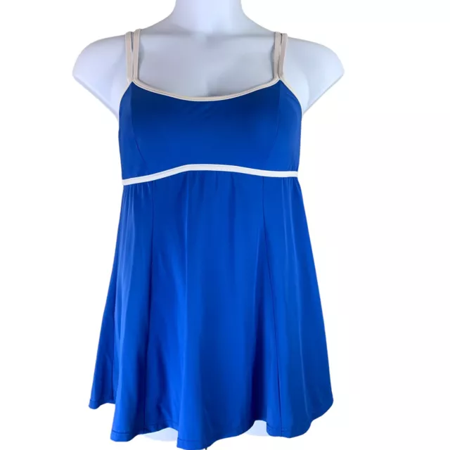 Vintage Swimsuit Swimdress 16 One Piece Blue White Mainstream RUNS SMALL