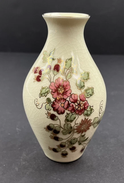 Vintage Zsolnay Hungary Pecs 1868 Hand Painted 5 1/4" Floral Vase