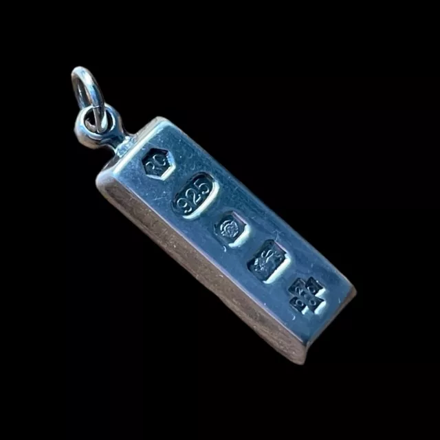 Solid Sterling Silver Richard Carr Millennium Ingot Pendant Necklace 2000 VGUC