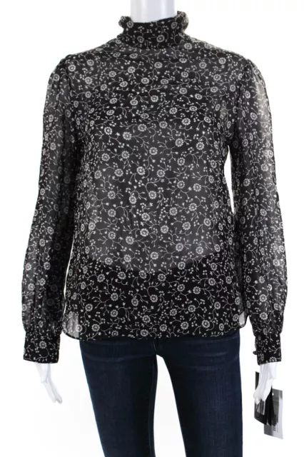 Saint Laurent Women's Silk Floral Print Long Sleeve Blouse Brown Size 38