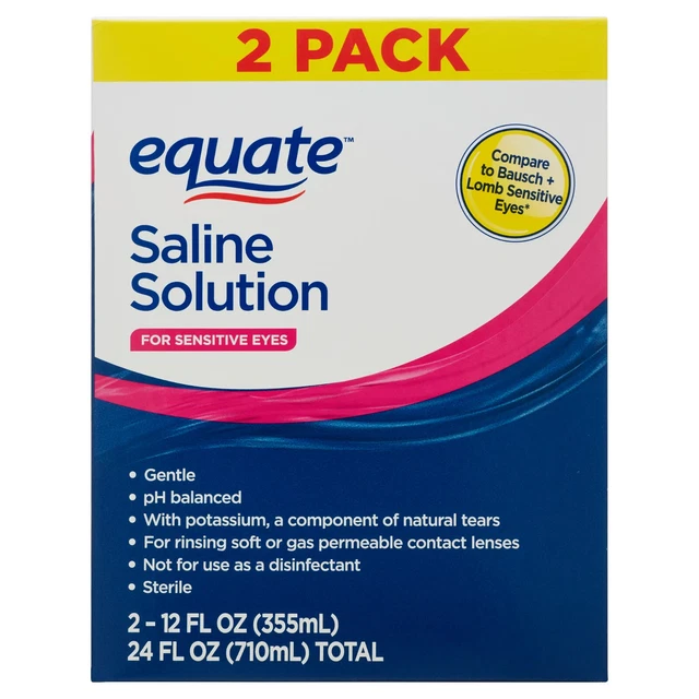 Paquete de 2 soluciones salinas para ojos sensibles 12 Fl Oz para enjuagar lentes de contacto