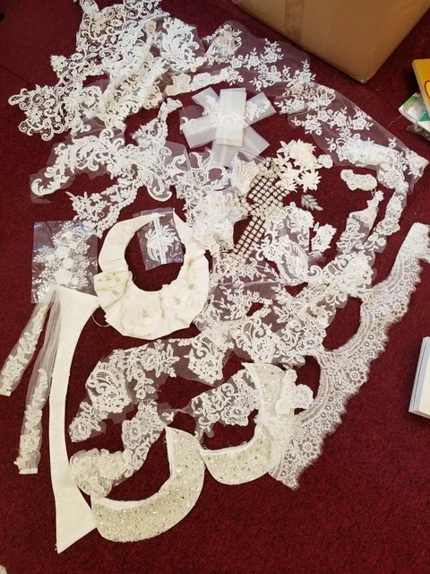 Lote de Trabajo Cuentas Parpadeantes Adornos ENCAJE Recortes Vestido de Boda Vestida de Novia Vestir