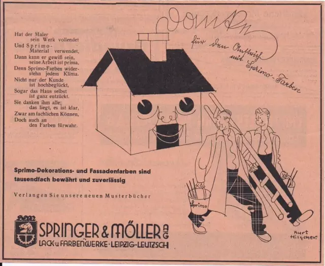 Werbung Springer & Möller AG Leipzig-Leutzsch Lack- & Farbenwerk Anzeige v. 1935