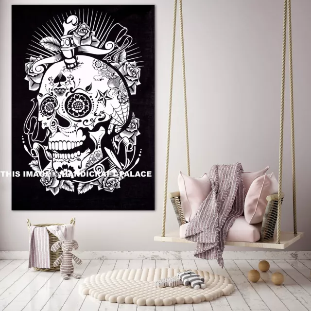 Negro y Blanco Halloween Tapiz Decoración Hogar Calavera Arte Pared Colgar Indio