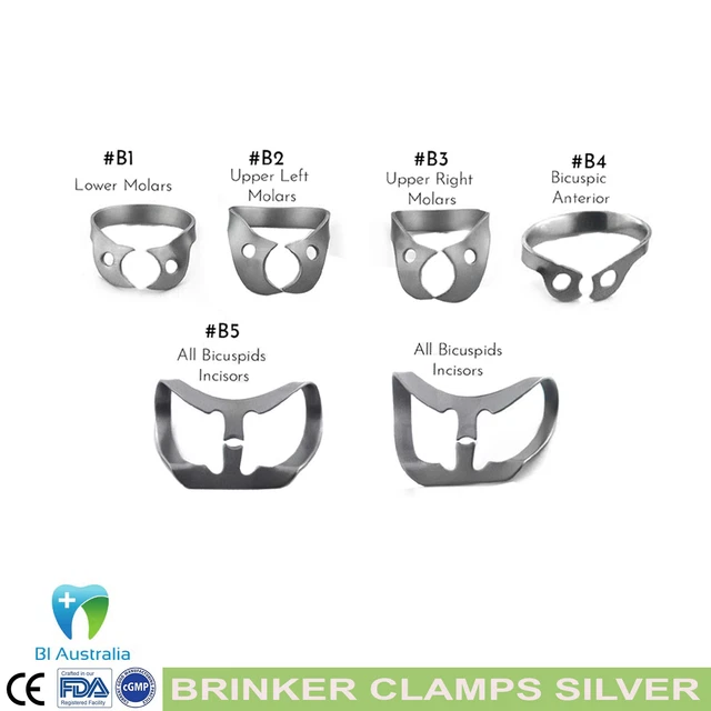 DENTAL BRINKER CLAMP Rubber Dam Clamps Tissue Premolar Clamps Molar 6