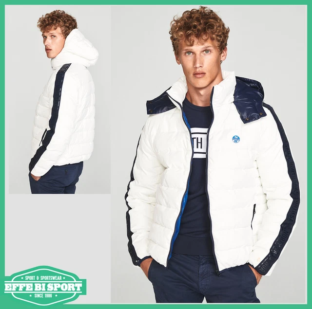 Giubbotto uomo invernale North Sails giacca con cappuccio in nylon ristop bianco