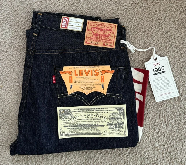 LEVIS VINTAGE CLOTHING LVC 1955 501XX Rigid 36x34 Japan Made 