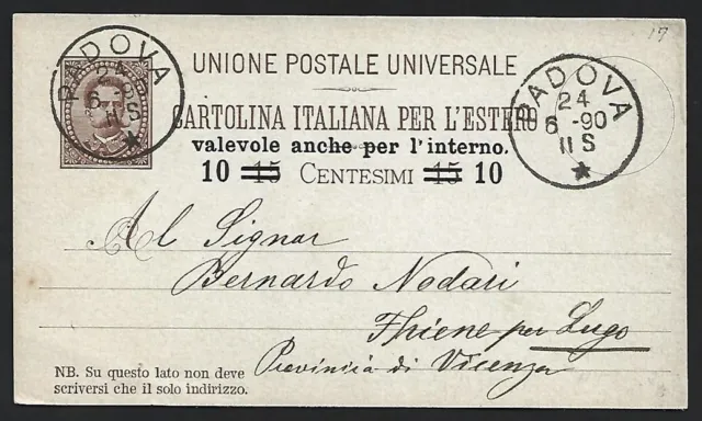 (AOP) Italy 1879 10c on 15c postal card used Padova, Michel P15