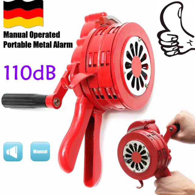 Handsirene Aluminiumgehäuse Sirene Handkurbel Einklappbar Alarmsirene Rot 110dB
