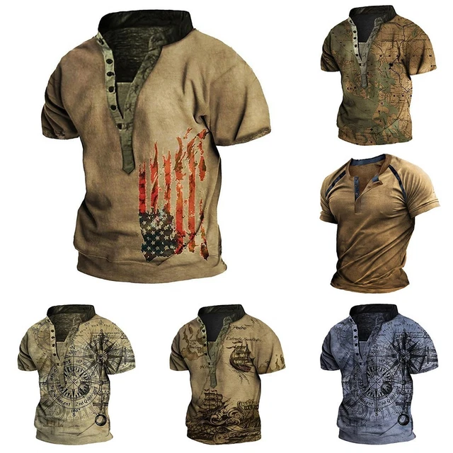 TSHIRT CLASSIQUE HENLEY Muscle hauts boutons r??tro d??contract?? col