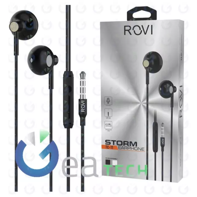 Rovi Storm Auriculares Jack 3.5MM TC-11+Micrófono+Volumen Cable 120CM Negro