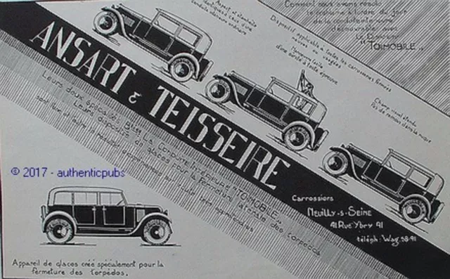 Publicite Automobile Ansart & Teisseire Toimobile Conduite Interieure De 1927 Ad