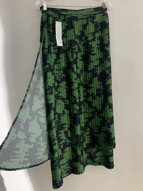 BNWT TOPSHOP GREEN Navy Mid Rise Pleated Wrap Asymmetrical Midi