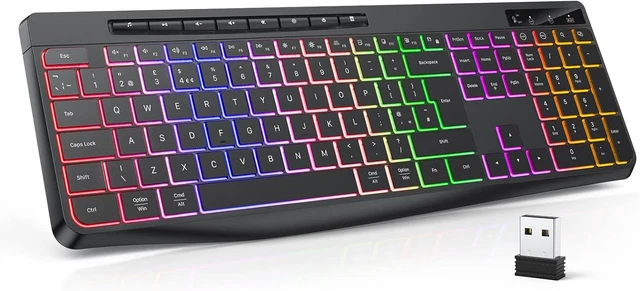 TECURS Wireless Keyboard QWERTY UK Layout, 2.4G Wireless Gaming Keyboard, LED