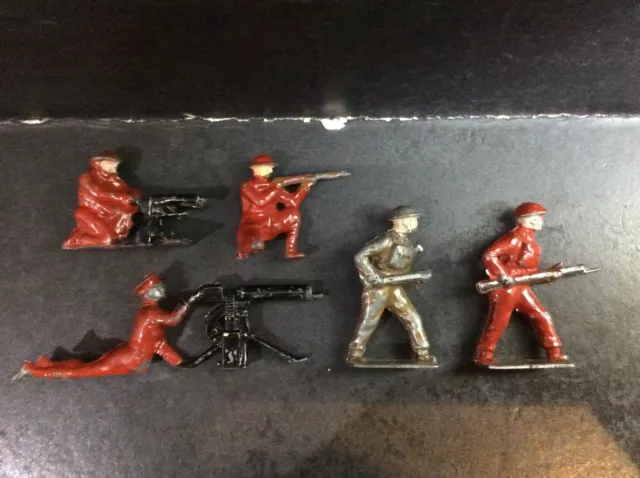 Vintage Britains Lead Soldiers x 5 Inc. Soldiers Kneeling & Lying w/Machine Guns 3