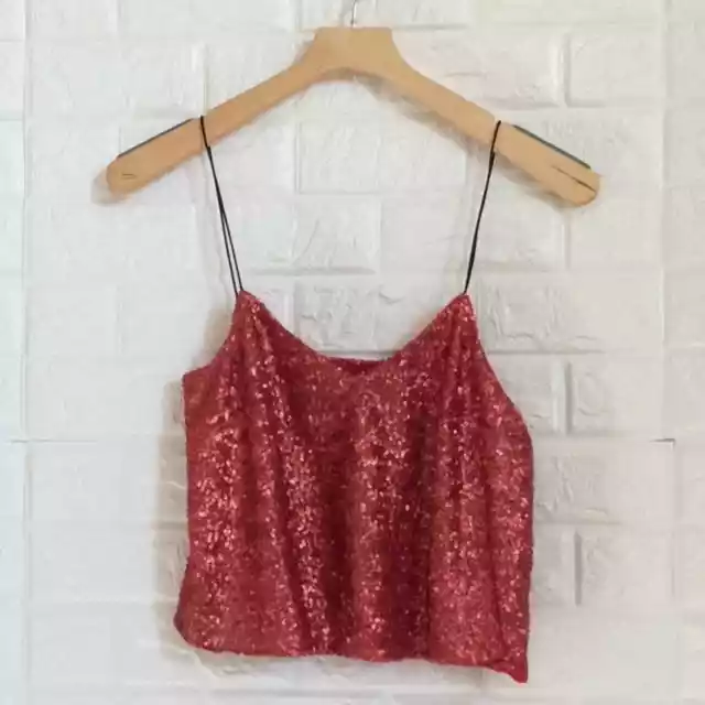 ASOS ruby sequin crop camisole w/ cord straps