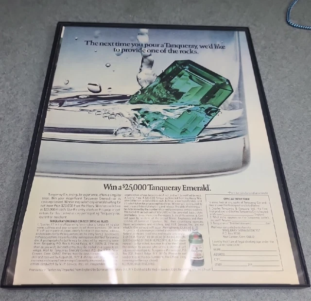 Tanqueray Emerald Print Ad 1977 Framed 8.5x11