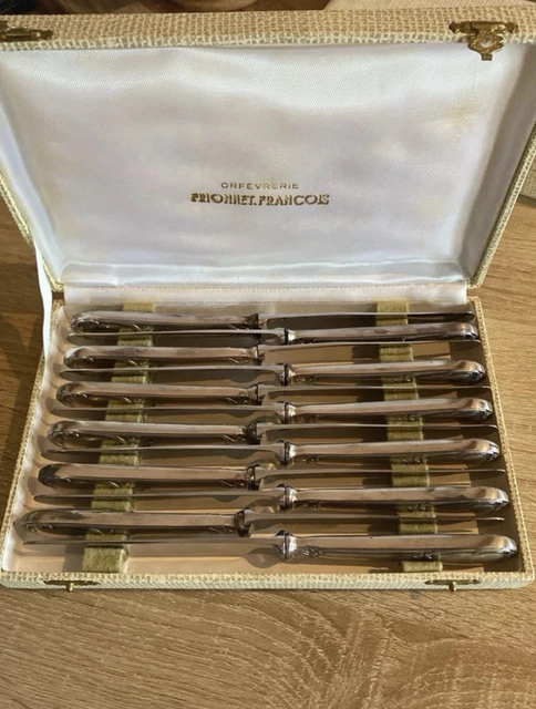 12 couteaux de table metal argenté L XV rocaille (dinner knives) F