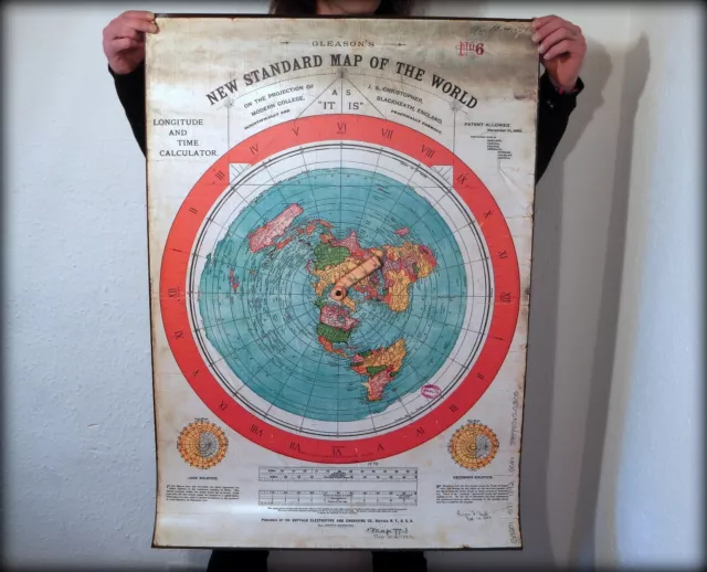 Flat Earth PVC Poster Prints GLEASON'S NEW STANDARD MAP OF WORLD 1892 (102x71cm)