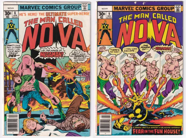 Marvel LOT (2) The Man Called Nova Comic Book # 8 & 9 Buscema Megaman Story 1977