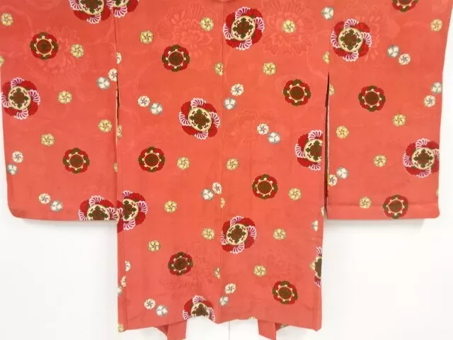 81544# Japanese Kimono / Antique Haori / Mon Kinsha / Floral Crest