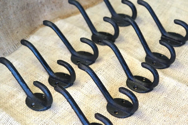 10 Coat Hooks Hat Hook Hall Tree Black Towel Vintage School Style Cast Iron Wall