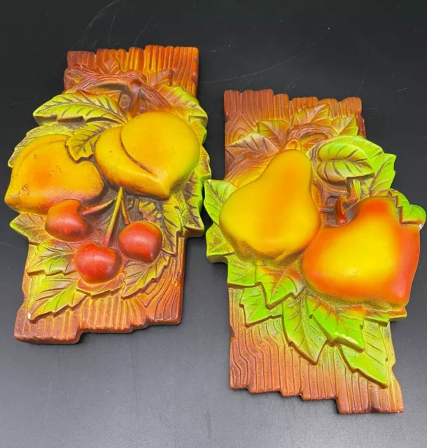 VTG Pair Miller Studio Chalkware Plaster Fruit Harvest Wall Hanging Plaques