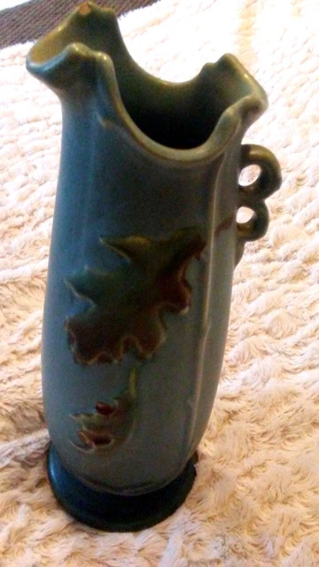 VINTAGE WELLER POTTERY VASE Blue with Leaf 8.5 inch tall $49.00 - PicClick
