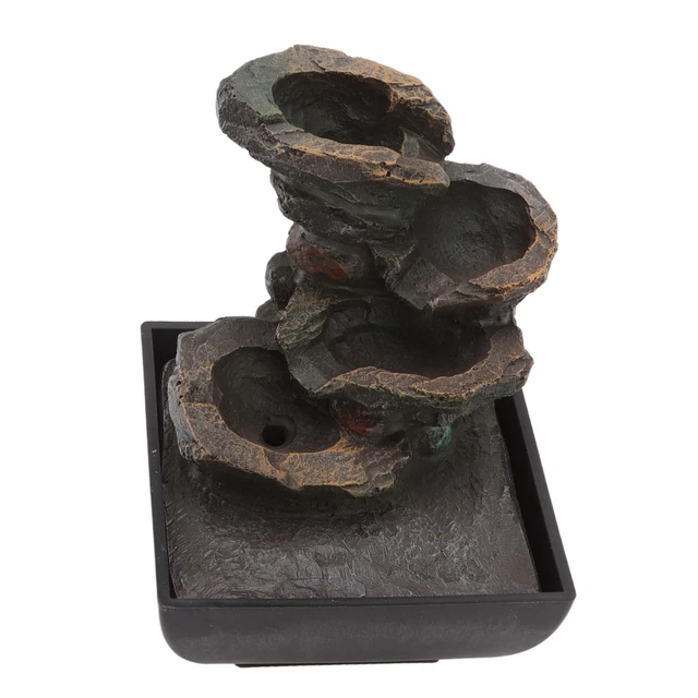 US Plug 110V Tabletop Water Fountain Durable Resin 4 Tiers LED Light Waterfall