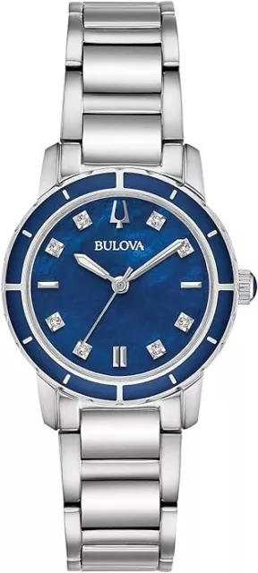 Bulova 96P195 Classic Blue Mop Diamond Dial Silver Stainless Steel Womens Watch