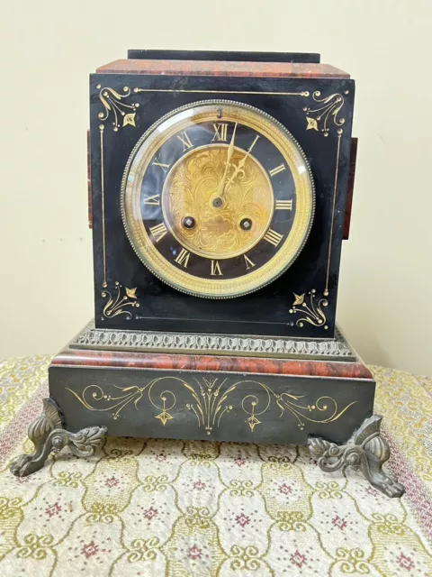 Antique French Japy Freres Belgian Black 'Slate' Marble Mantle Clock Ca 1870