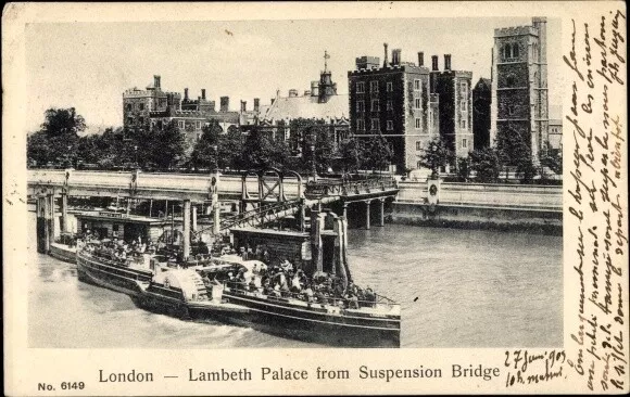 Postcard London City England, Lambeth Palace from Suspension Bridge - 3859868