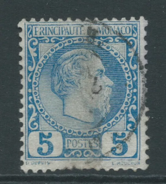 MONACO 1885 SG3 5c blue - fine used - little off-centre. Catalogue £50