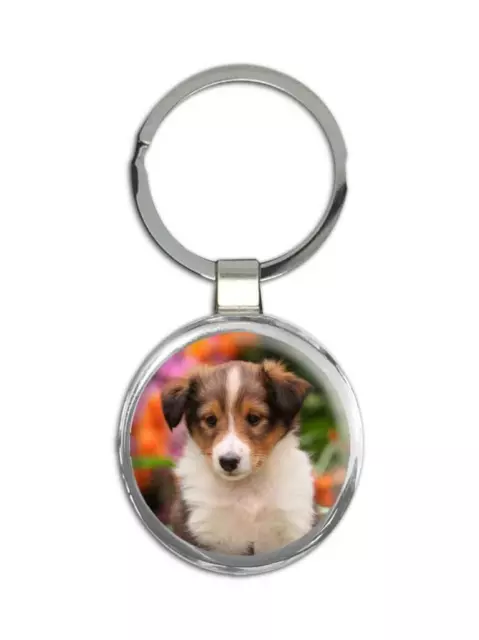 Gift Keychain : Australian Shepherd Puppy Flowers Dog Pet Animal Cute
