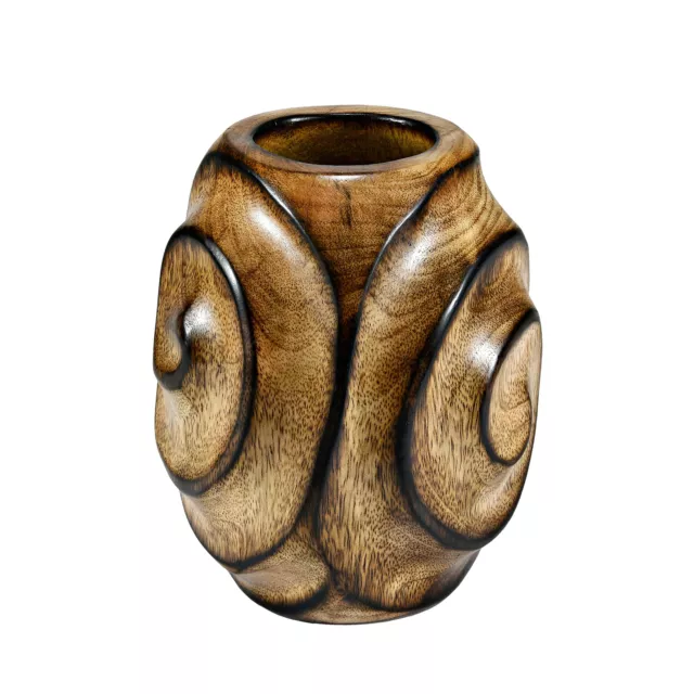 Mesmerizing Brown Hand Carved Etched Spiral Mango Tree Wood Dry Vase 3