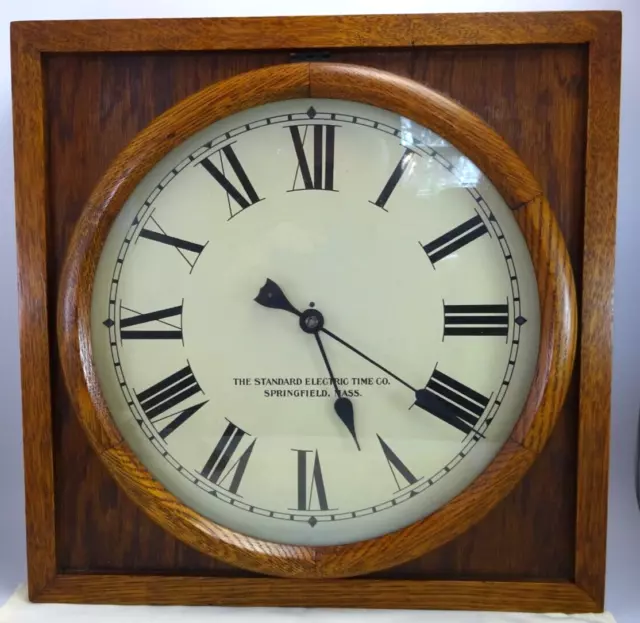 Vintage Standard Electric Time Wall Clock Nice 16" Oak Case Untested Slave Unit