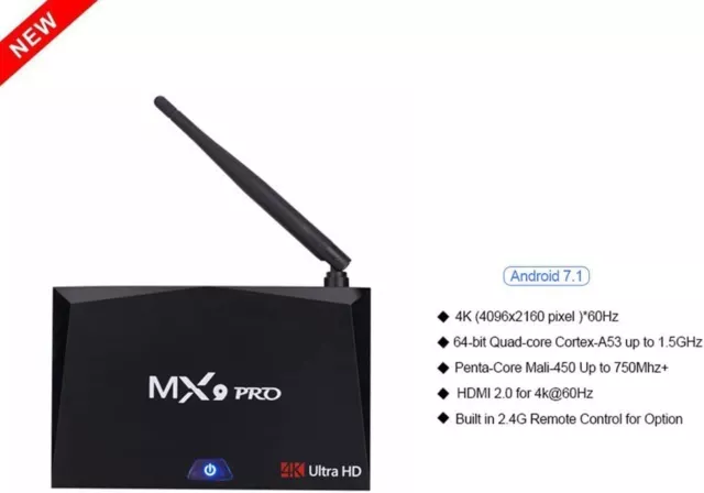 MX9 PRO Android 7.1 TV Box, 4gb ram 32gb rom Quad-Core 64bit Cortex-A53 2