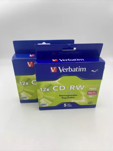 5PK x2 Verbatim CD-RW 700MB Slim 4x-12x File/Data Storage Rewritable Blank Discs