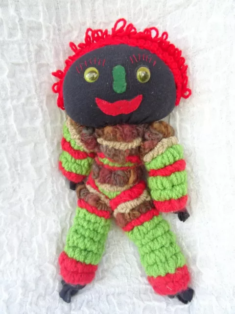 Mid Century Hand Made Knitted Black African Doll Toy
