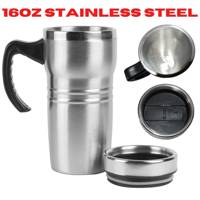 16 OZ Tumbler Steel Stainless Coffee Cup Travel Double Insulated Lid Cap Handle