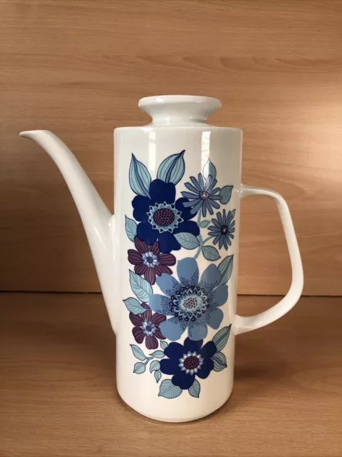 Vintage J&G Meakin Studio Pacific Pattern Blue Floral Coffee Pot Ceramic Rare 2