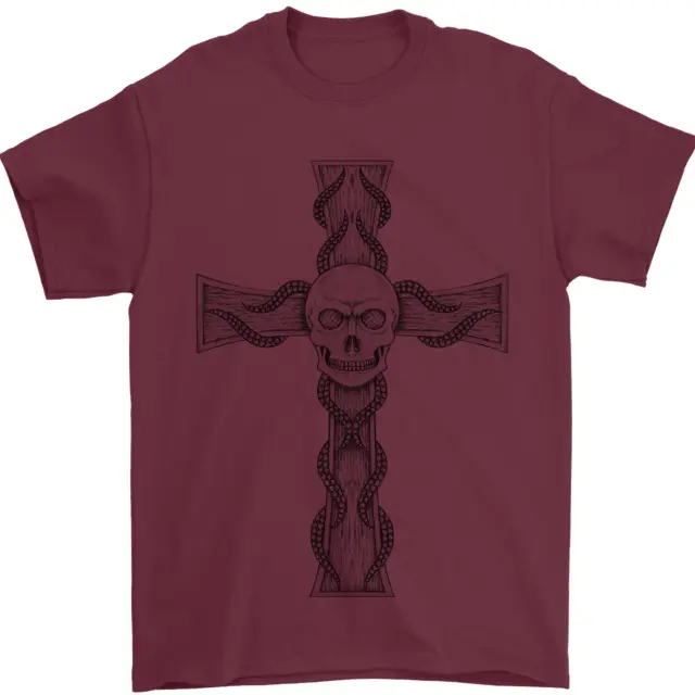 T-shirt da uomo A Gothic Skull and Tentacles on a Cross 100% cotone 2