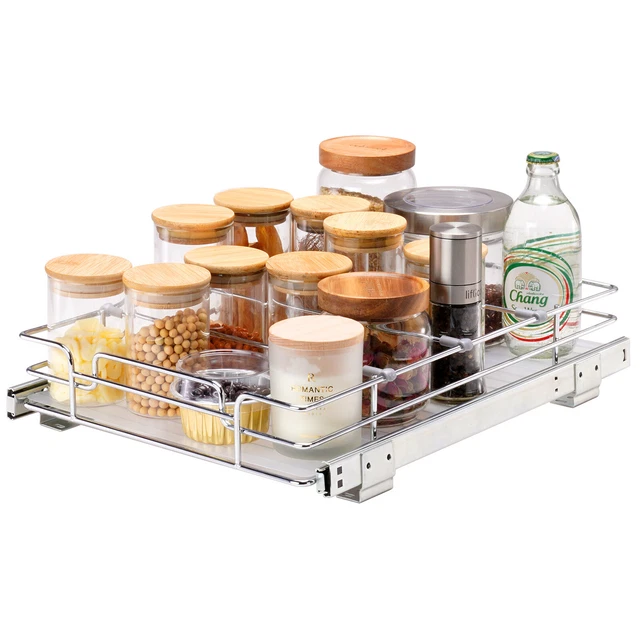 Cestello Estraibile 2 Ripiani Per Sottolavandino O Dispensa - Organizer Scorrevole In Metallon, Antiruggine, Verde Oro, Grande (36,8x25,9x38,4 Cm)
