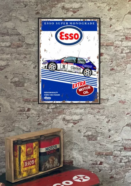 Affiche A2 Poster Peugeot sport 306 Maxi rallye F. Delecour Vintage Esso Oil