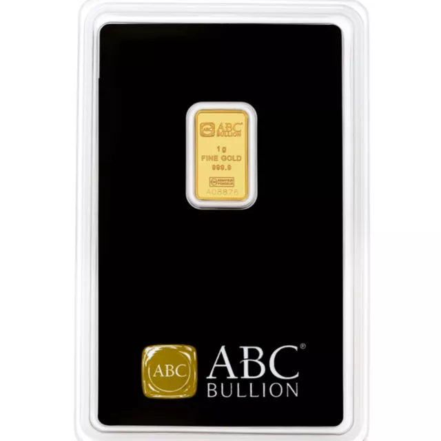 1 gram 999.9 Fine Gold ABC Bullion Minted Tablet Ingot Bar Sealed & Certified