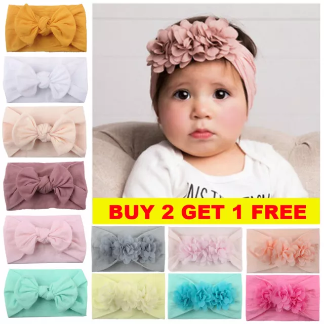 Baby Girls Flower Headband Kids Turban Knot Rabbit Bunny Bow Hair band Head wrap